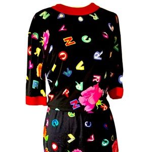 LEONARD PARIS LETTERS SILK TOP WITH SKIRT SET UNIQUE AND RARE